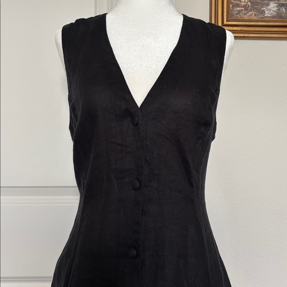 DÔEN 🏹 Small Aubrey Black Linen mini dress, minimal, classy, button down - Picture 5 of 11